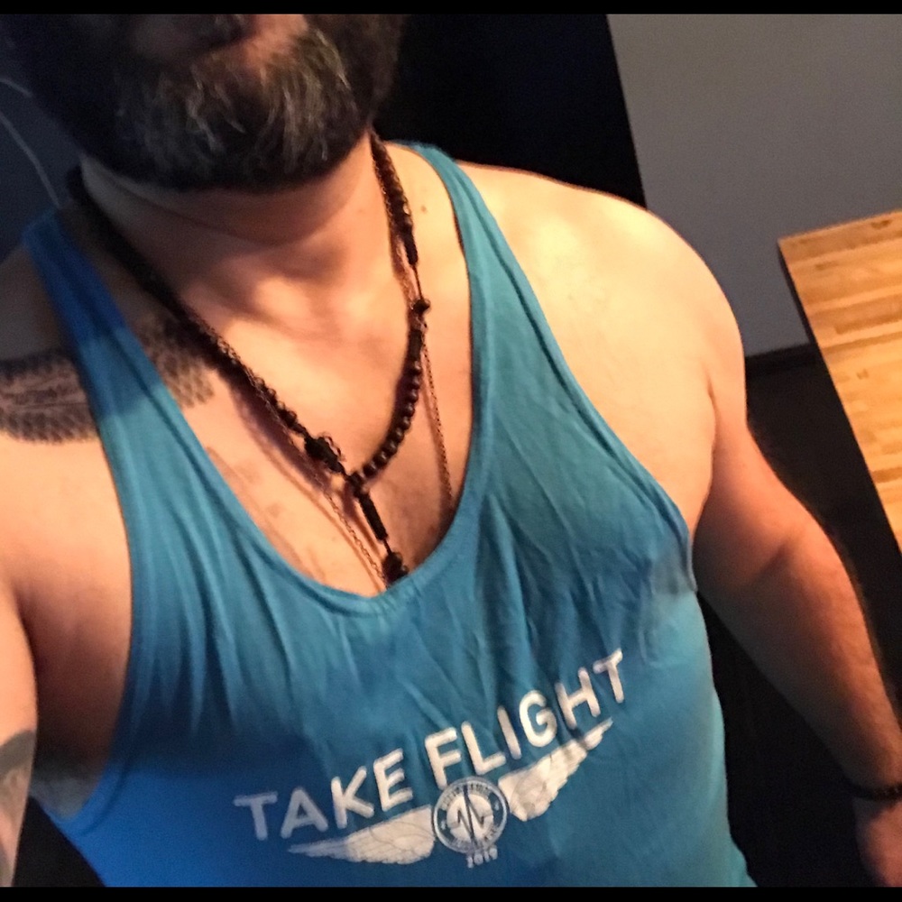 *New, XL-Blue tank top: w/the words: Take Flight.